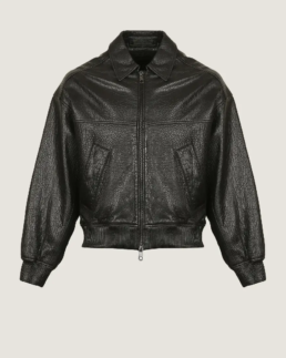 Men’s Black Oversized Pilot Leather Jacket Front