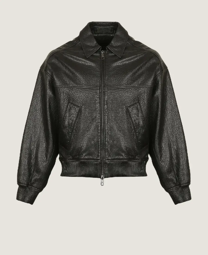 Men’s Black Oversized Pilot Leather Jacket Front
