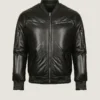 Men’s Black Quilted Leather Jacket Front