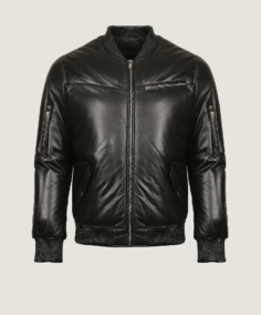 Men’s Black Quilted Leather Jacket Front