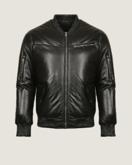 Men’s Black Quilted Leather Jacket Front