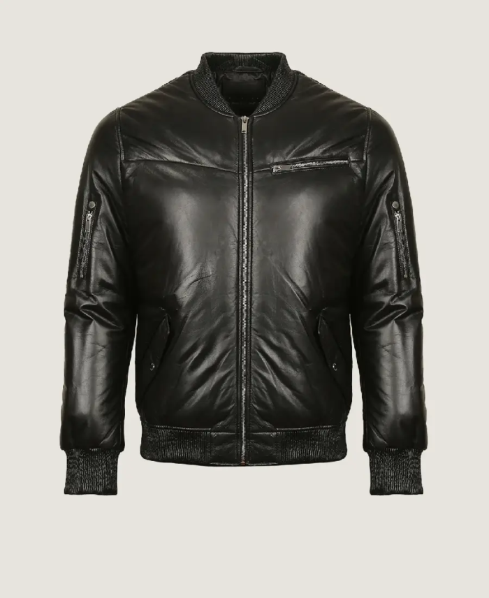 Men’s Black Quilted Leather Jacket Front