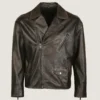 Men’s Black Simple Biker Leather Jacket Front
