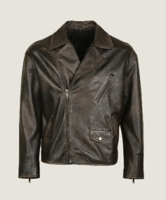 Men’s Black Simple Biker Leather Jacket Front