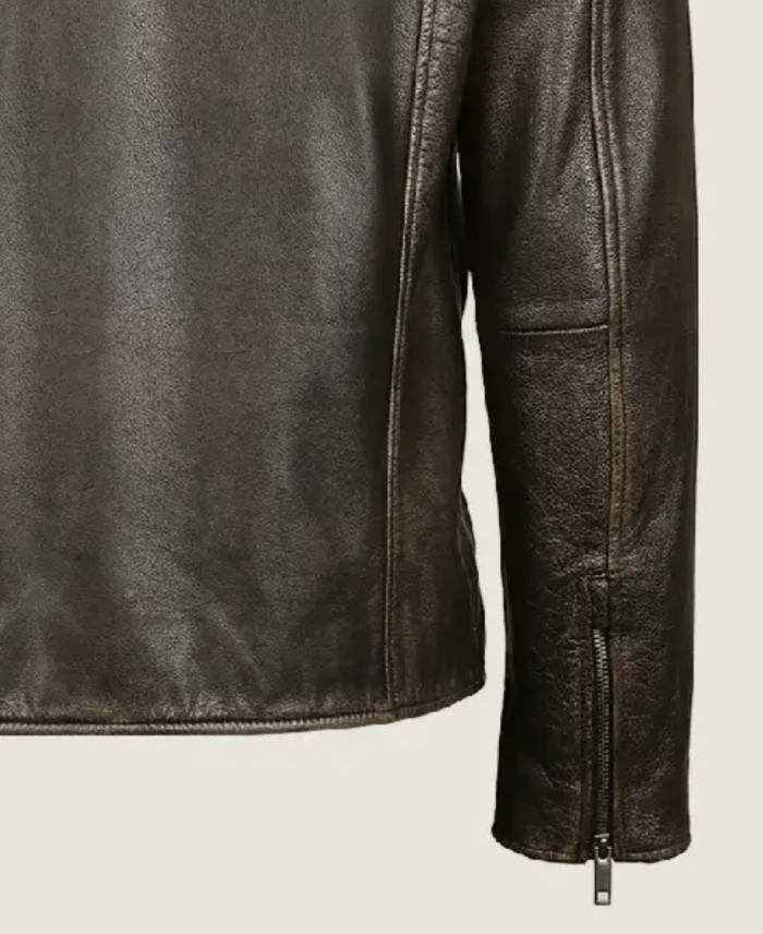 Men’s Black Simple Biker Leather Jacket Sleeves
