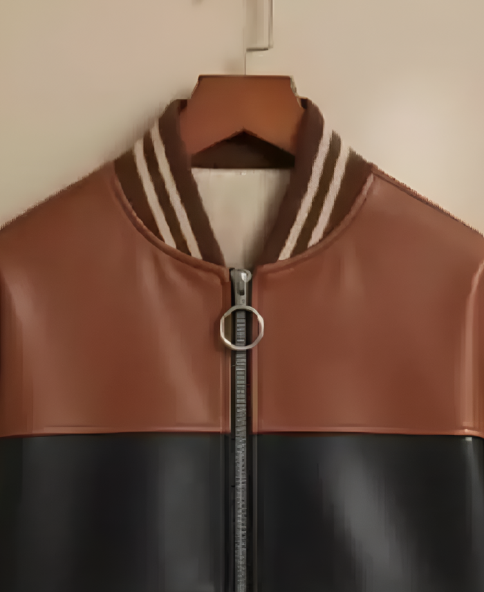 Men’s Brown and White Cowhide Leather Jacket Collar