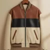 Men’s Brown and White Cowhide Leather Jacket Front