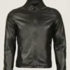 Men's Classic Black Fitted Leather Jacket Front