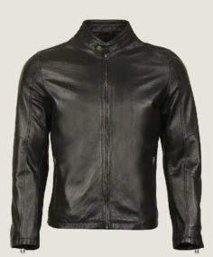 Men's Classic Black Fitted Leather Jacket Front