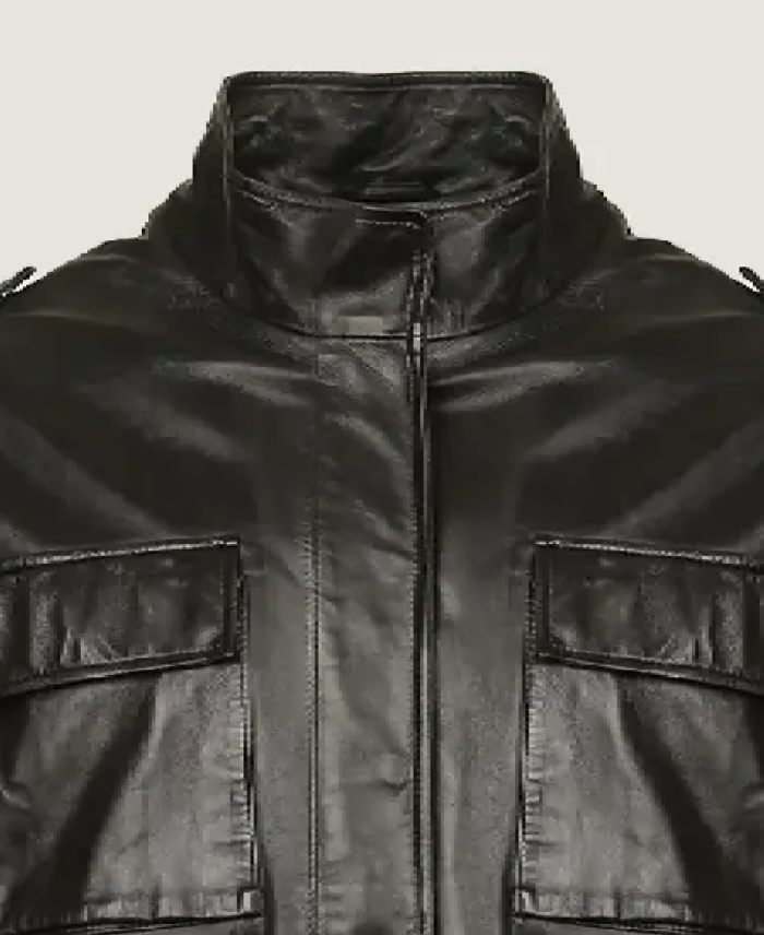 Men’s Classic Flap Pockets Leather Jacket Collar