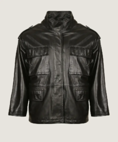 Men’s Classic Flap Pockets Leather Jacket Front
