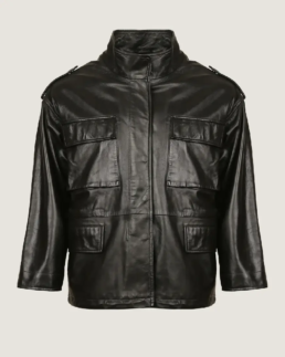 Men’s Classic Flap Pockets Leather Jacket Front