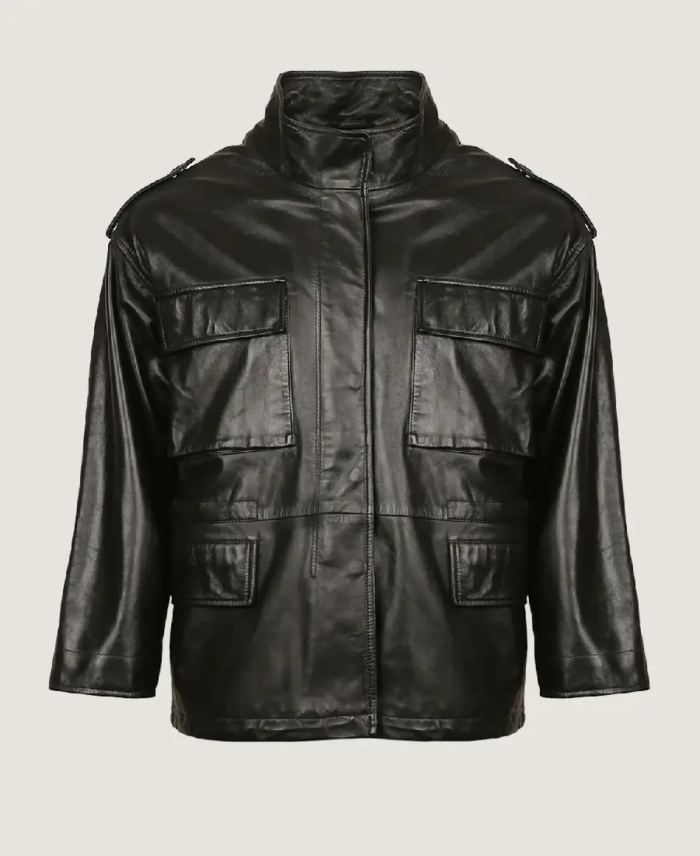 Men’s Classic Flap Pockets Leather Jacket Front