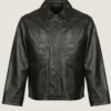 Men’s Classic Plain Black Leather Jacket Front