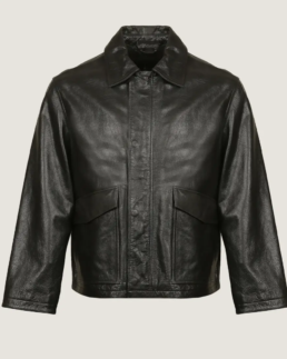 Men’s Classic Plain Black Leather Jacket Front