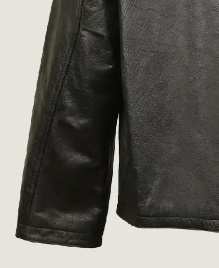 Men’s Classic Plain Black Leather Jacket Sleeves