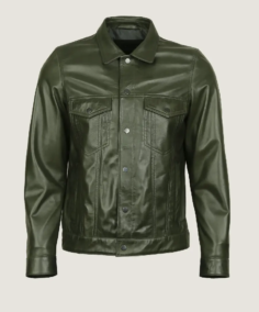 Men's Olive Trucker Leather Jacket