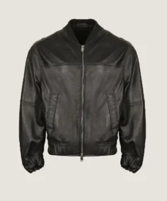 Men's Oversized Black Bomber Leather Jacket