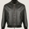 Men’s Oversized Rib Bomber Leather Jacket Front