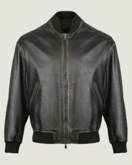Men’s Oversized Rib Bomber Leather Jacket Front