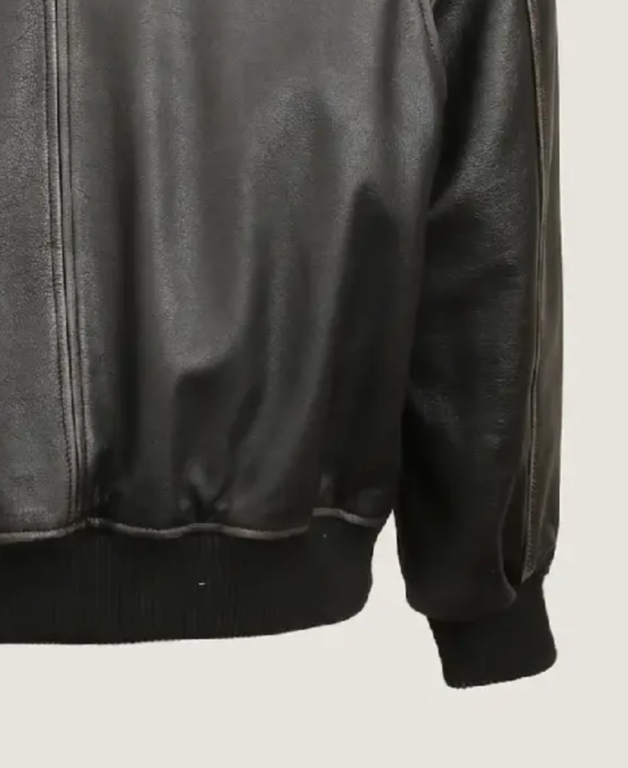 Men’s Oversized Rib Bomber Leather Jacket Sleeves
