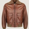 Men’s Pilot Brown Bomber Leather Jacket Front