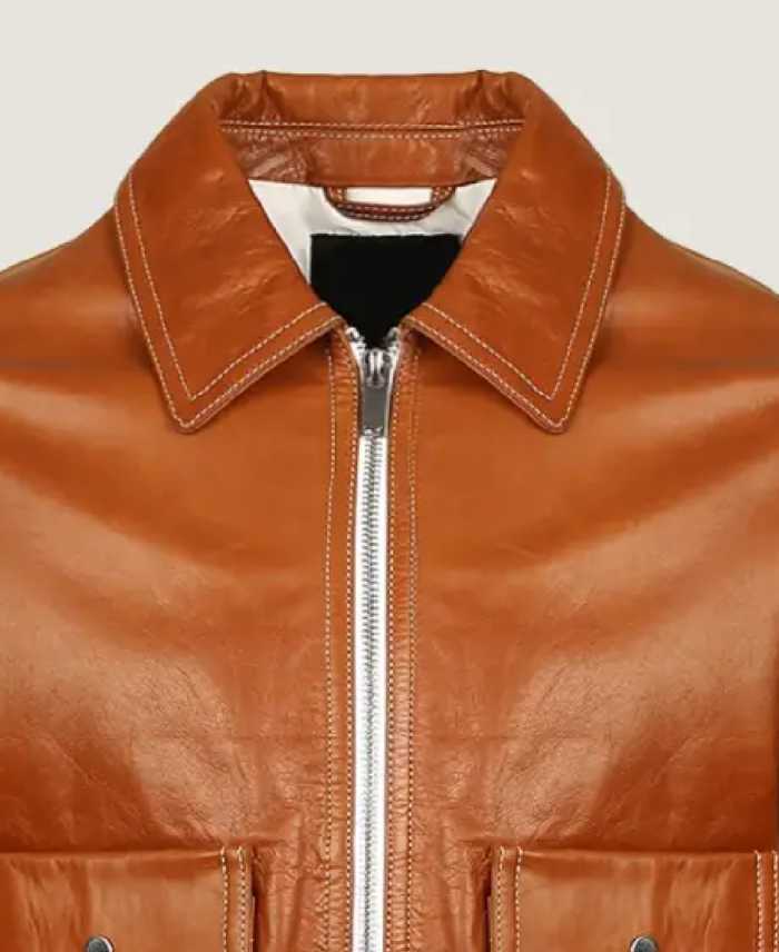 Men’s Pilot Brown Leather Bomber Jacket Collar