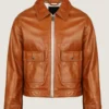 Men’s Pilot Brown Leather Bomber Jacket Front