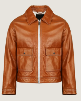 Men’s Pilot Brown Leather Bomber Jacket Front
