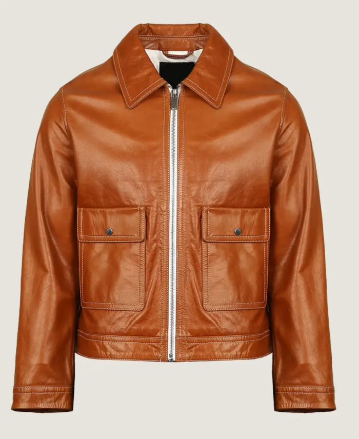 Men’s Pilot Brown Leather Bomber Jacket Front
