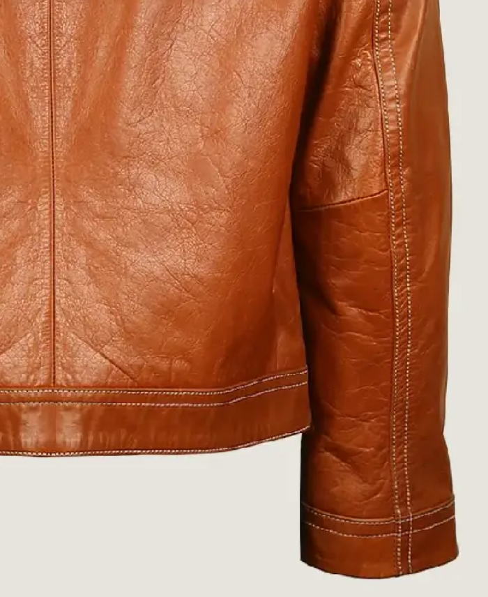 Men’s Pilot Brown Leather Bomber Jacket Sleeves