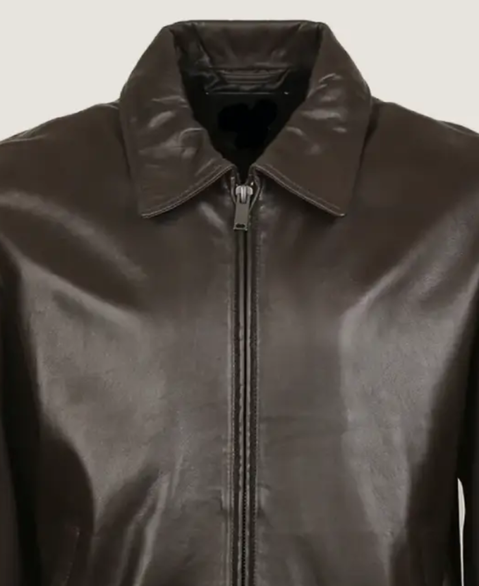 Men’s Pilot Dark Brown Bomber Leather Jacket Collar
