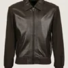Men’s Pilot Dark Brown Bomber Leather Jacket Front