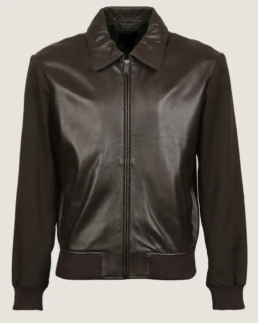 Men’s Pilot Dark Brown Bomber Leather Jacket Front