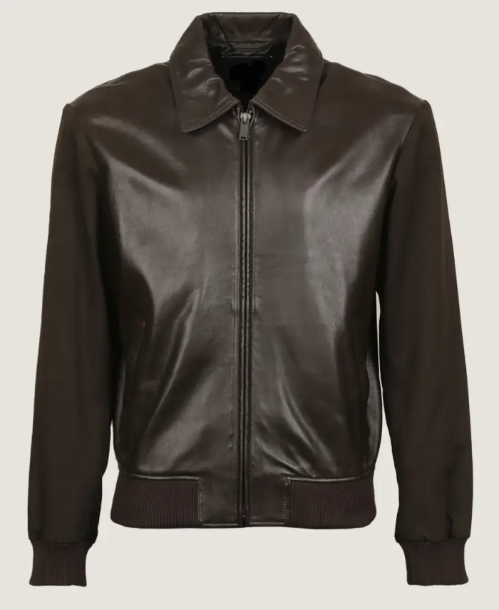 Men’s Pilot Dark Brown Bomber Leather Jacket Front
