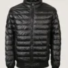 Men’s Simple Black Puffer Leather Jacket Front