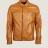 Men’s Simple Brown Vegan Leather Jacket Front