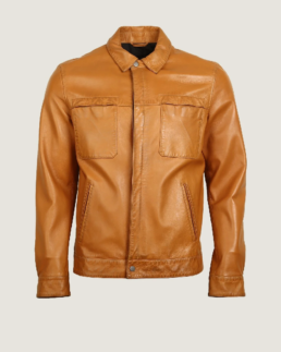 Men’s Simple Brown Vegan Leather Jacket Front