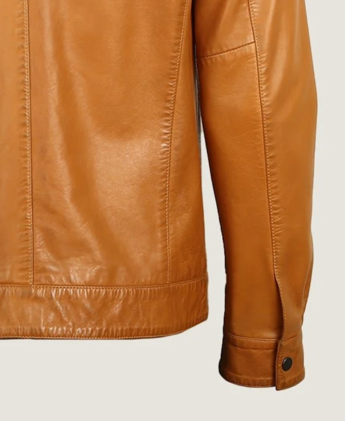 Men’s Simple Brown Vegan Leather Jacket Sleeves
