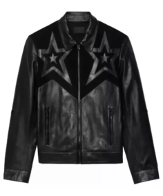 Men's Star-Applique Leather Jacket