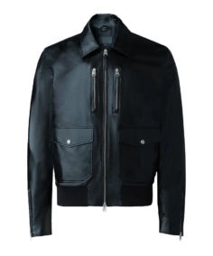Men’s Versatile Black Leather Jacket Front