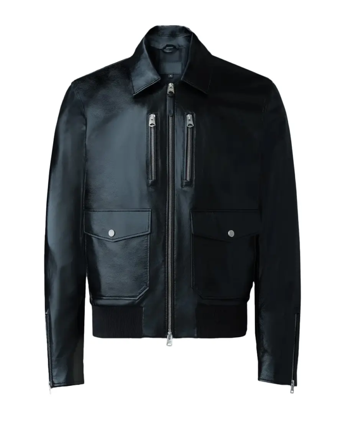 Men’s Versatile Black Leather Jacket Front