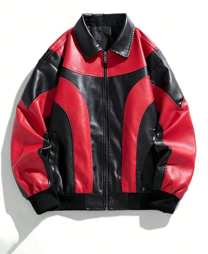 Men’s Windproof Warm Motorcycle Leather Jacket Front