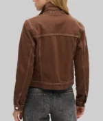 Women Brown Trucker Denim Jacket - Image 3
