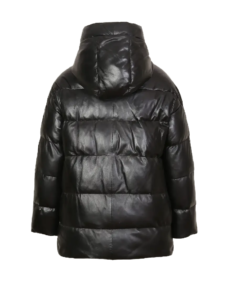 Women's Black Puffer Leather Jacket Back
