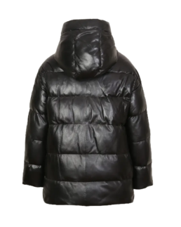 Women's Black Puffer Leather Jacket Back