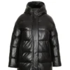 Women's Black Puffer Leather Jacket