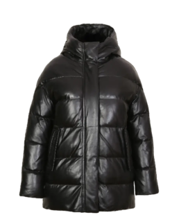 Women's Black Puffer Leather Jacket