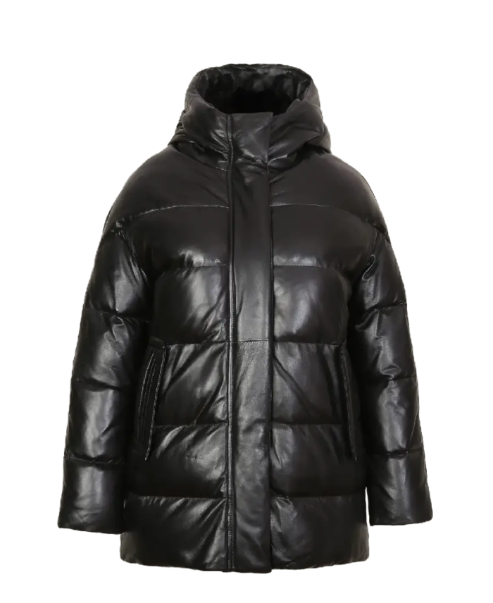 Women's Black Puffer Leather Jacket