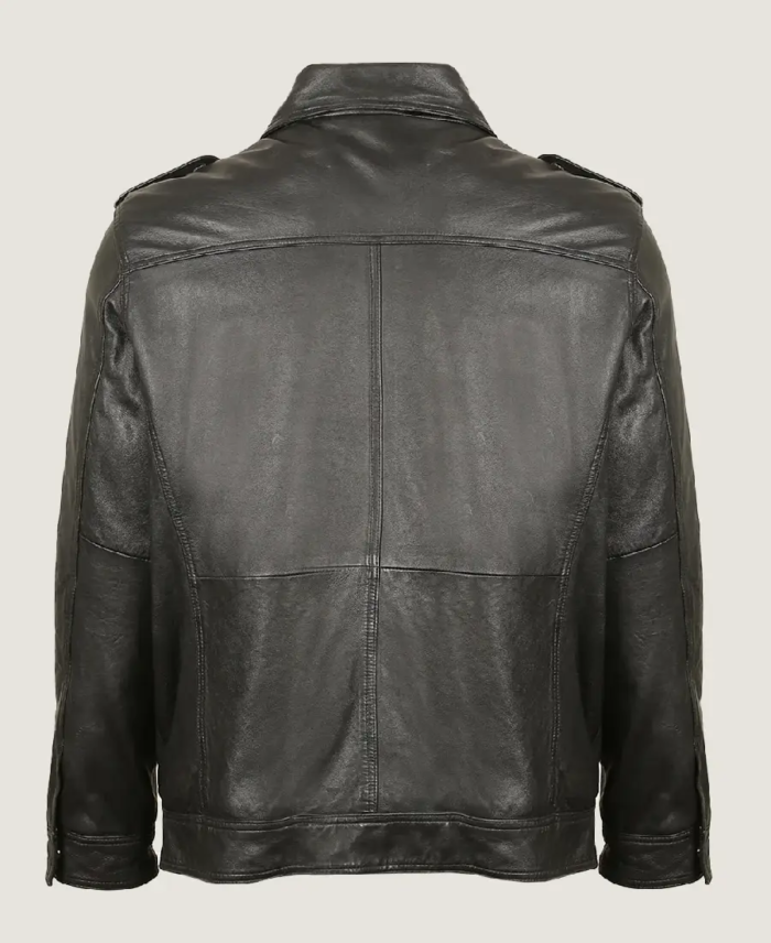 Shop The Men Black Pilot Bomber Leather Jacket Back